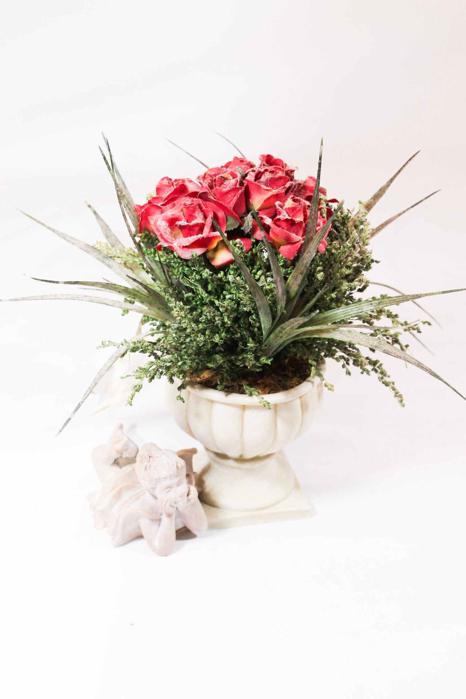 Decorative white ceramic flower vase and ceramic angel (1 of 2)