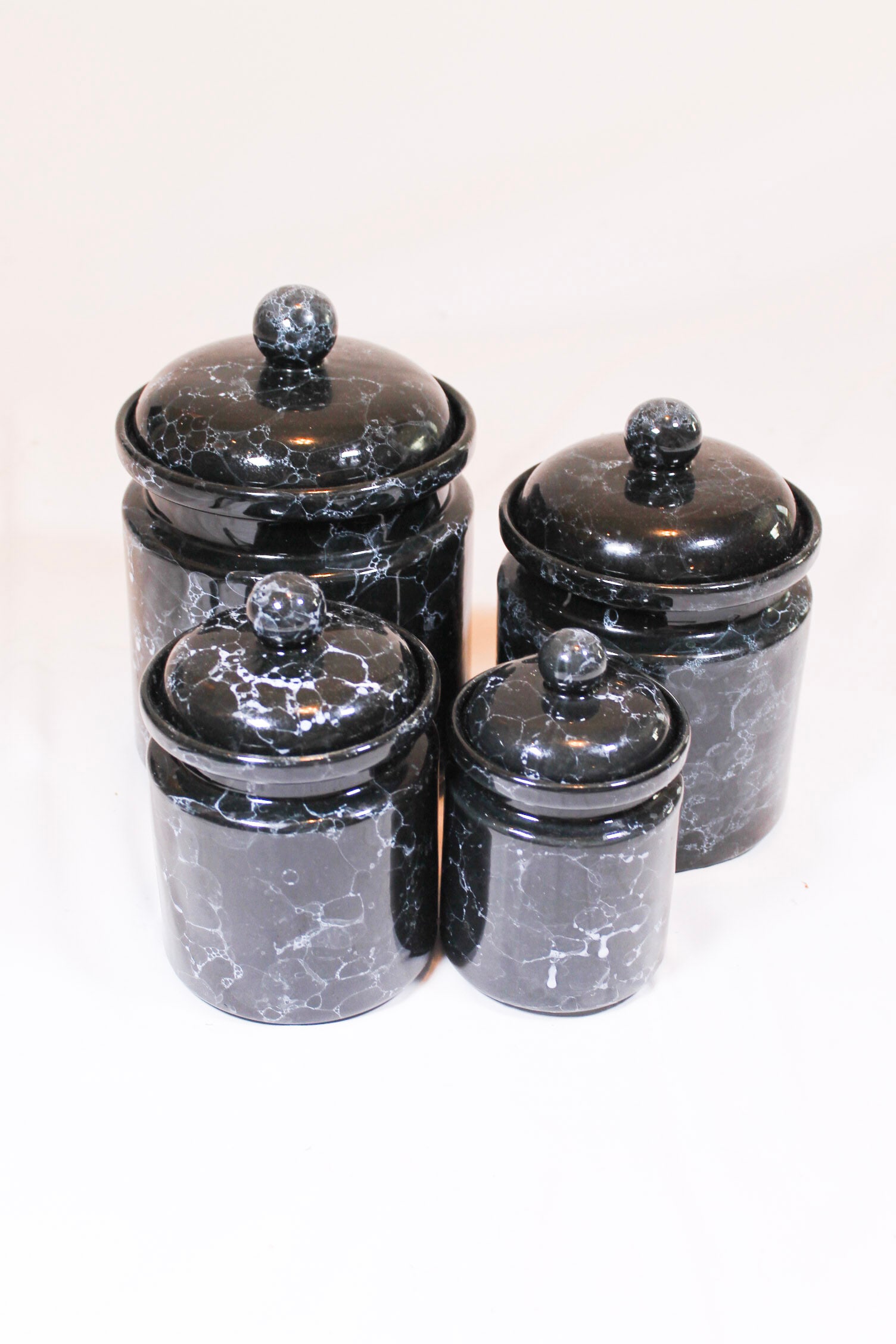 Vintage Taiwan Black Marble Cannister Set: Vintage Taiwan Black Marble Cannister Set