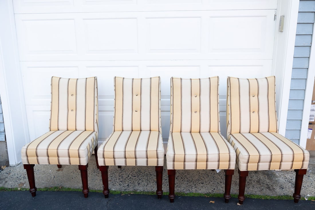 4 Dining Room Chairs, Yellow Striped Fabric (1 of 4)