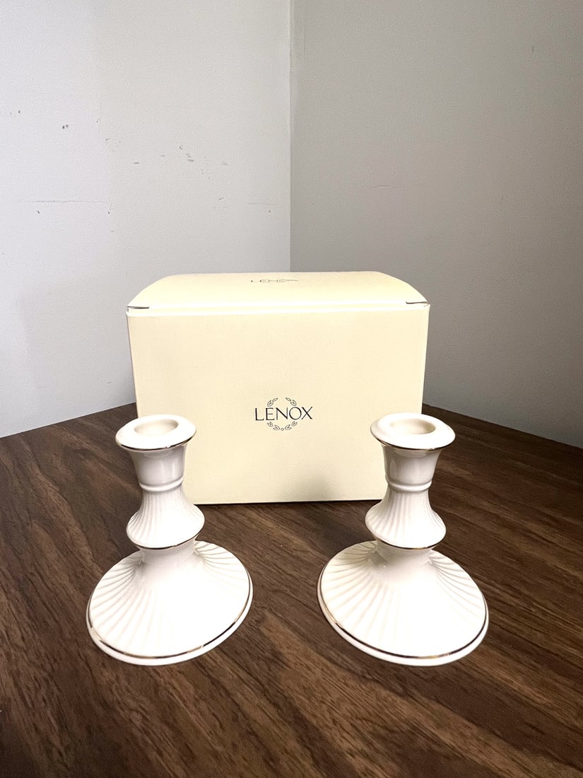 Lenox Gold Trim Candle Sticks: Lenox Gold Trim Candle Sticks New In Box - Measures 4.5"