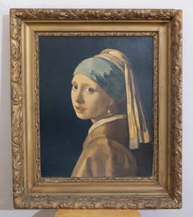 Framed Johannes Vermeer 'Girl With A Pearl Earring': Framed Johannes Vermeer 'Girl With A Pearl Earring' - Vermeer?S Most Famous Painting - Wood Frame - Embellished Print On Board - Measuring 27 X 22.5 With Frame - 19.5 X 16.5 With Out Frame