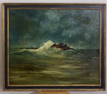 Vintage Oil Painting of Ocean: Vintage Oil Painting of Ocean - Measuring 34 X 28.5