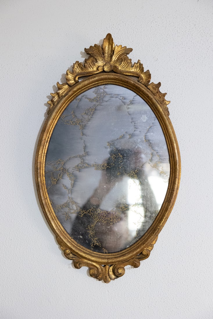 Antique Golden Oval Wall Mirror (1 of 1)