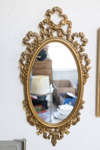 Antique Golden Oval Wall Mirror: Antique Golden Oval Wall Mirror - Wood Frame - - Measuring 32 X 15