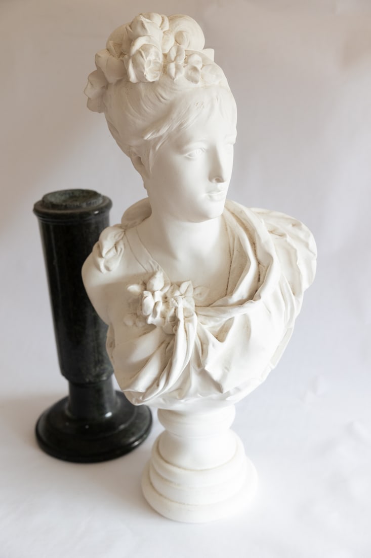 French 19Th Century Classical Women Bust - Signed By Albert-Ernest Carrier Belleuse - With Marble (1 of 9)
