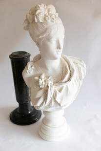 French 19Th Century Classical Women Bust - Signed By Albert-Ernest Carrier Belleuse - With Marble: French 19Th Century Classical Women Bust With Marble Stand - Signed By Albert-Ernest Carrier Belleuse - Measuring 29 X 15