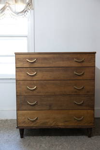 Mid Century Modern Walnut Finish Dresser By Templeton: Mid Century Modern Walnut Finish 5 Drawer Dresser By Templeton - Measuring 36 X 40.5 *** PICKUP ONLY ***