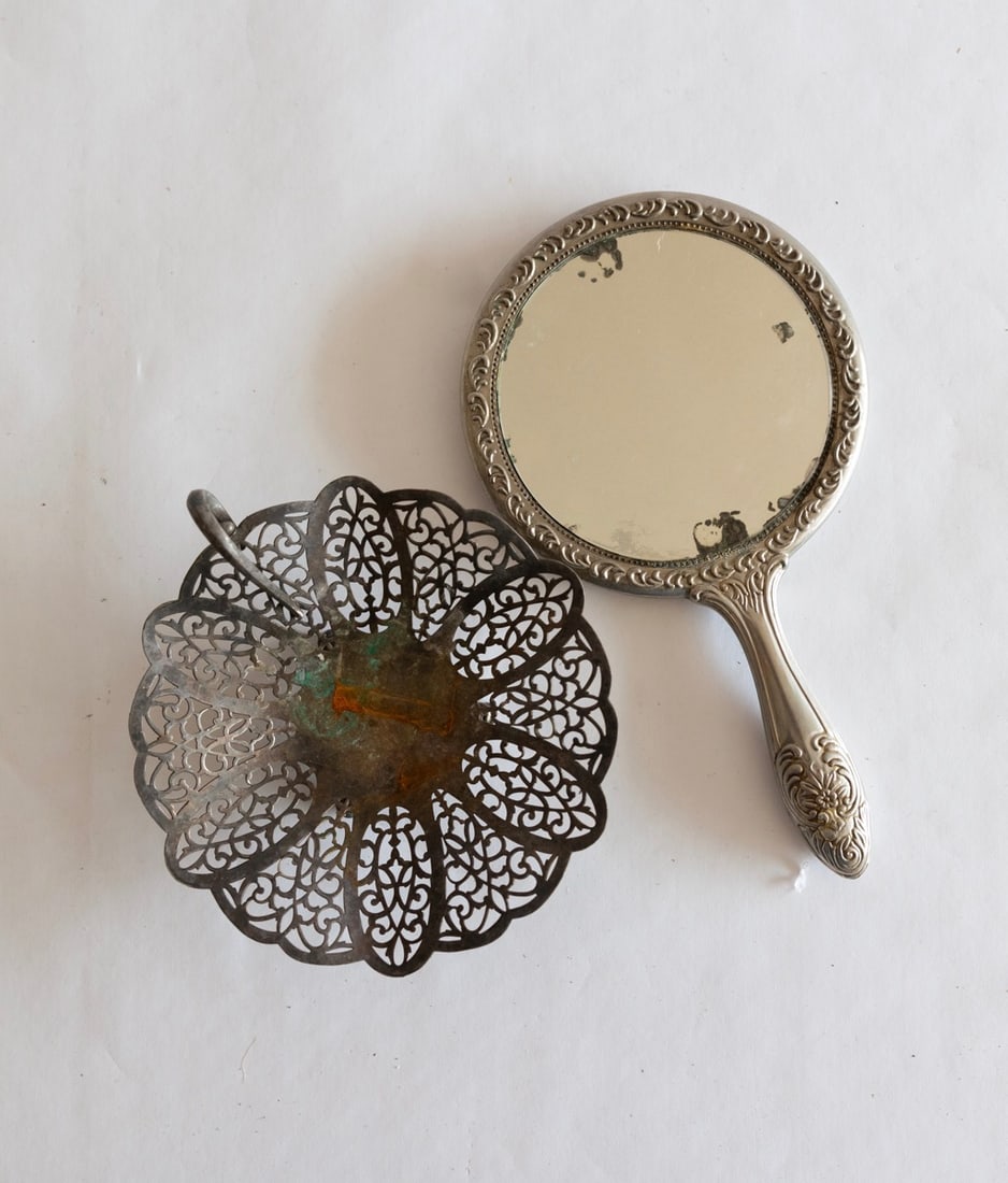 Vintage Hand Held Mirror & Small Tray (1 of 3)