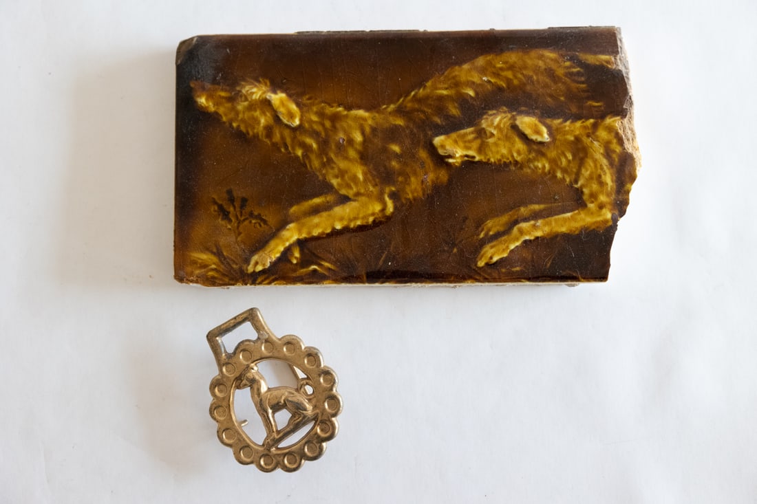 Ceramic Dog Wall Tile and Belt Buckle: Ceramic Dog Wall Tile and Belt Buckle - Measuring Tile 11X 6 - Buckle 3.25 X 4