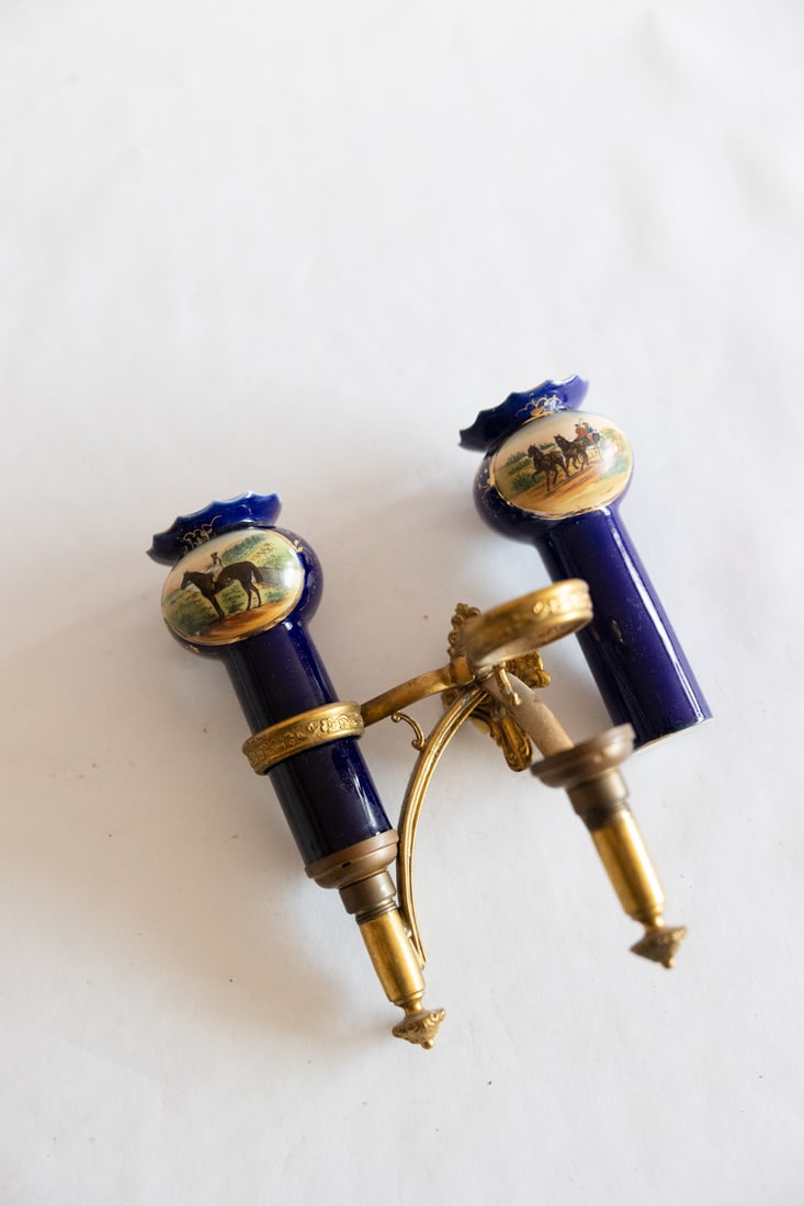 Hanging Candle Holders: Hanging Candle Holders, Brass & Ceramic - Measuring 9" Tall