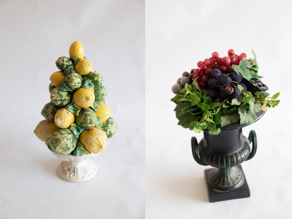 Ceramic Lemon & Lime & Ceramic Pot With Faux Grapes: Ceramic Lemon & Lime Made In Italy - Measuring 13 X 8 & Ceramic Pot With Faux Grapes - Measuring 10 X 8