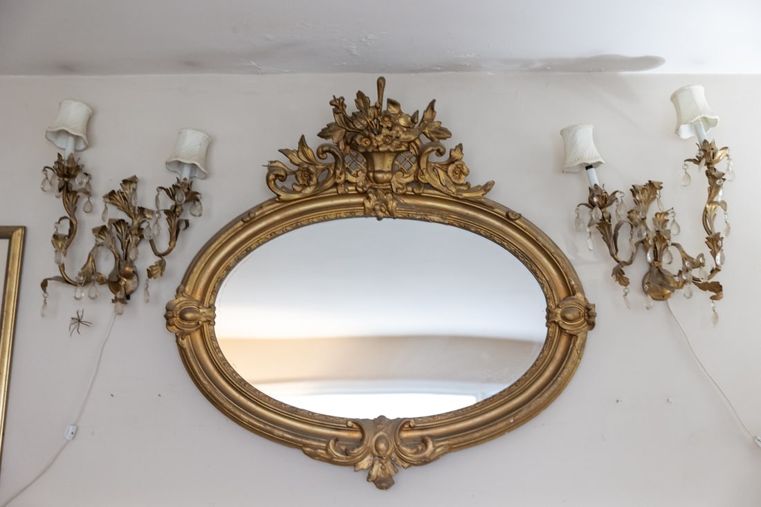 Guild Age Mirror and Electric Wall Sconces: Guild Age Mirror and Electric Wall Sconces - Measuring Sconces 21 X 17 - Mirror 45 X 37