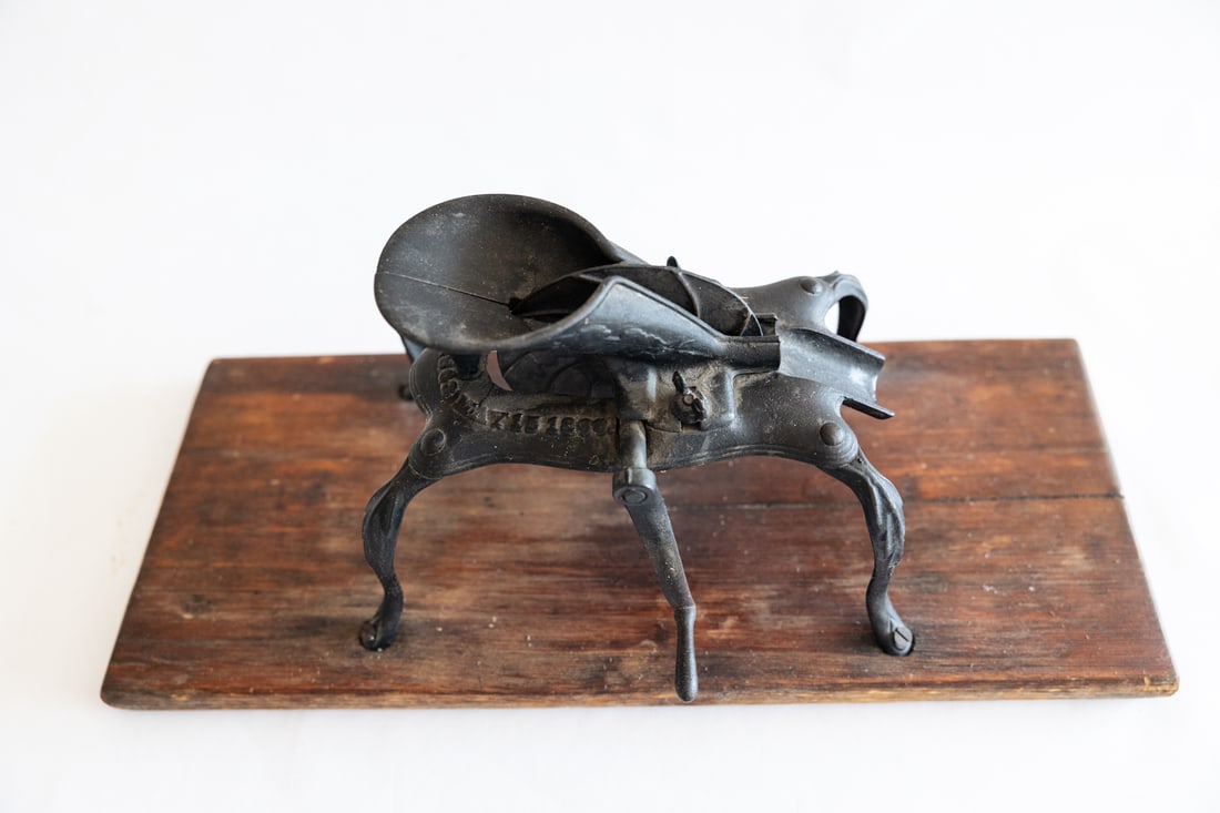 Antique Cast Iron Stand Alone Cherry Pitter On Wooden Base (1 of 3)