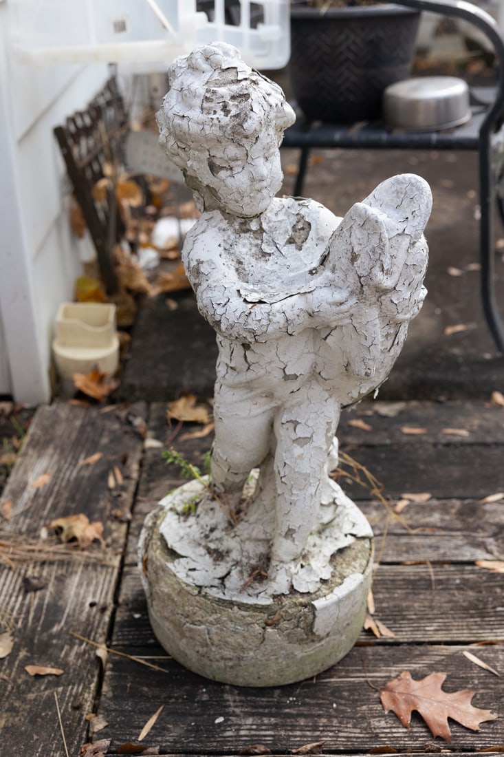 Cement Small Child Garden Statue (1 of 1)