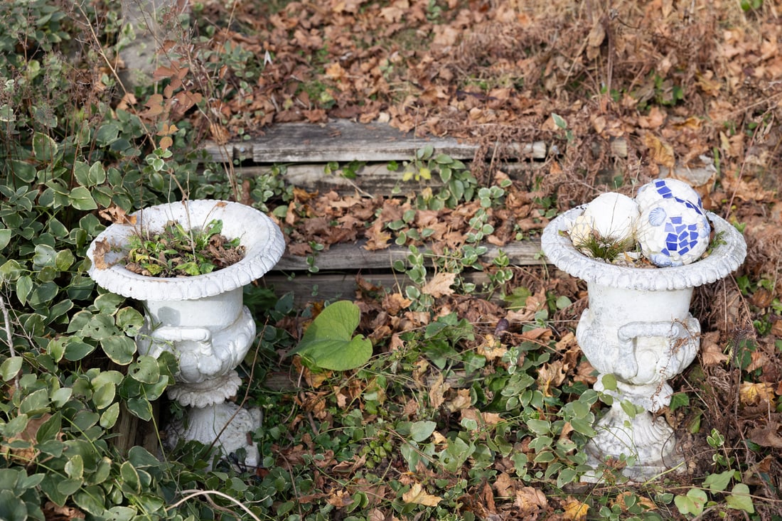 Pair of Cement Pedestal Planters (1 of 4)