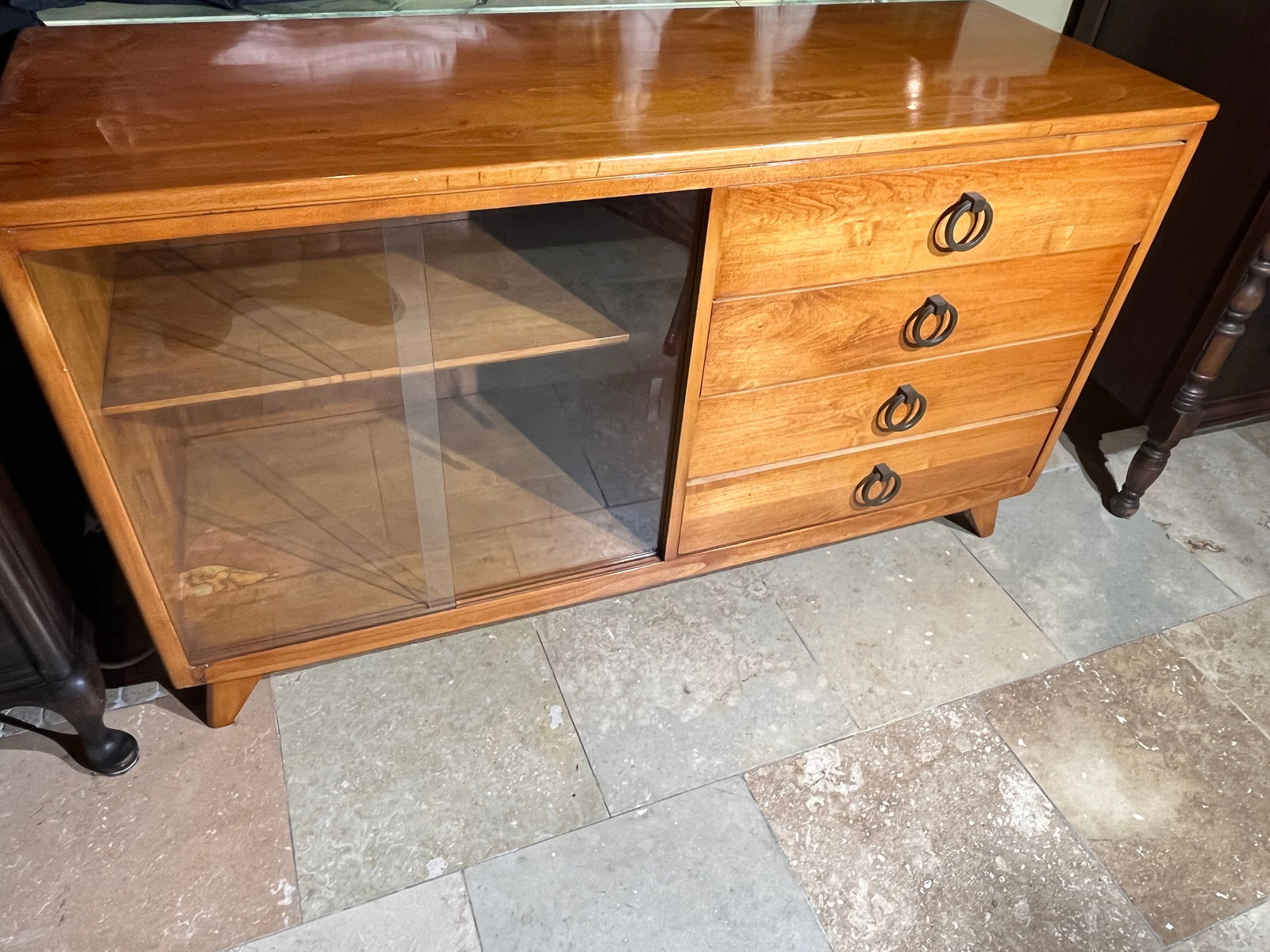 Mid Century Cherry Cabinet with glass door (1 of 4)