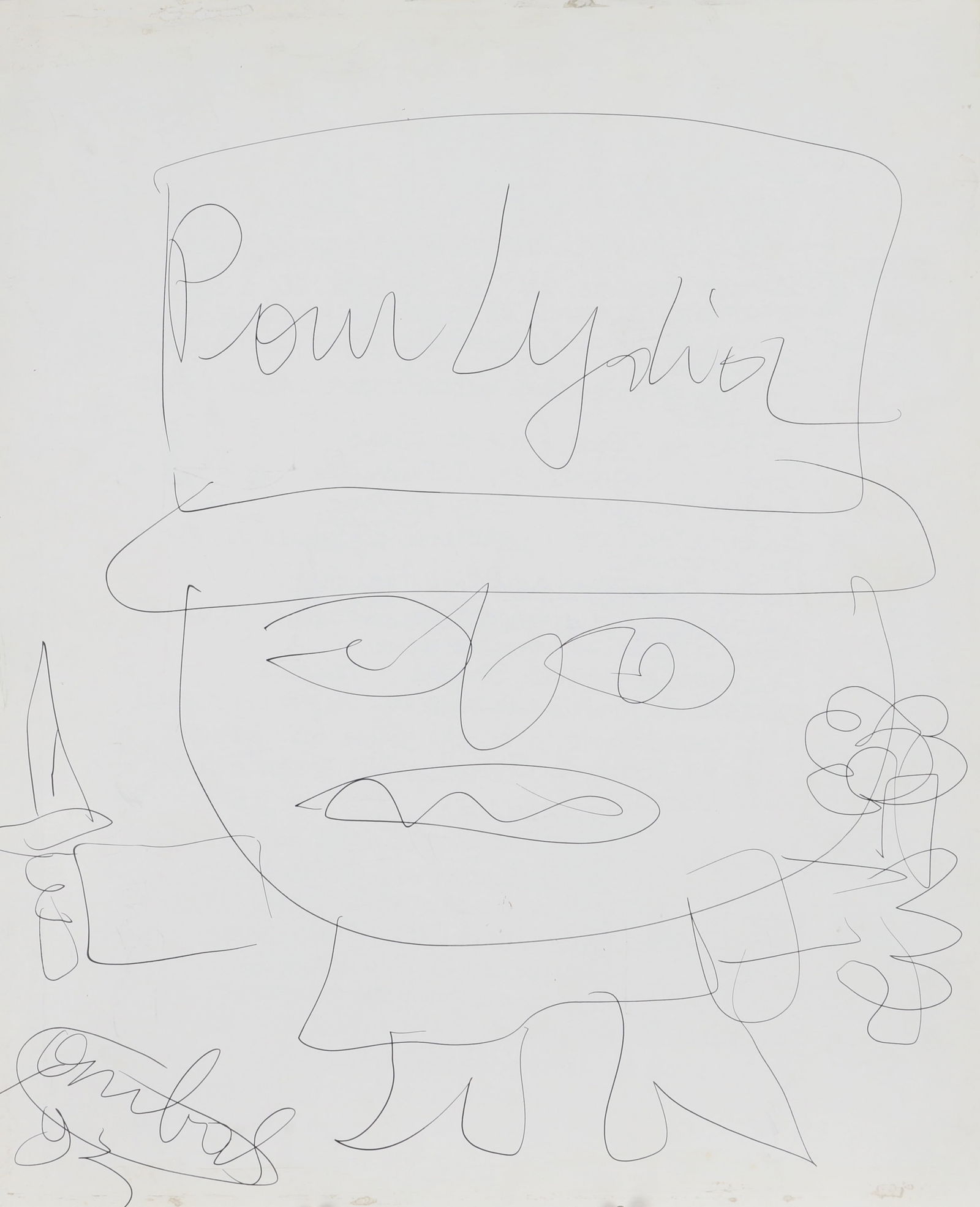 Robert Combas (né en 1957) Menu du dejeuner Champêtre par Roger Vergé au château: Robert Combas (né en 1957) Menu du dejeuner Champêtre par Roger Vergé au château Notre Dame des Fleurs le 13 juillet 1993. Esquisse au dos dédicacé "Pour Lydia", sign