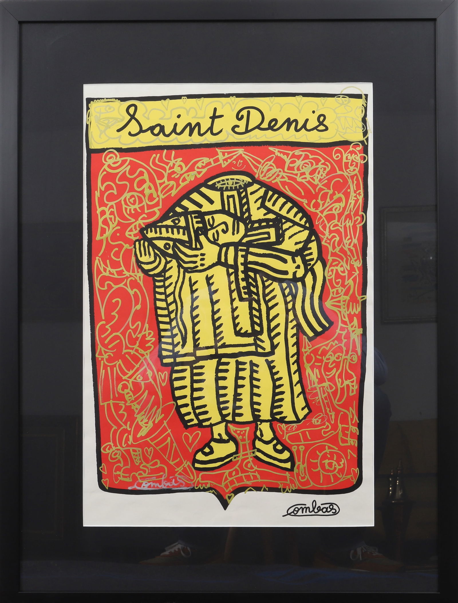 Robert Combas "Saint Denis" Composition originale au marqueur et acrylique doré sur Affiche: Robert Combas "Saint Denis" Composition originale au marqueur et acrylique doré sur Affiche Signé au marqueur blanc Dimensions à vue: H: 59,5; L: 38,5 cm