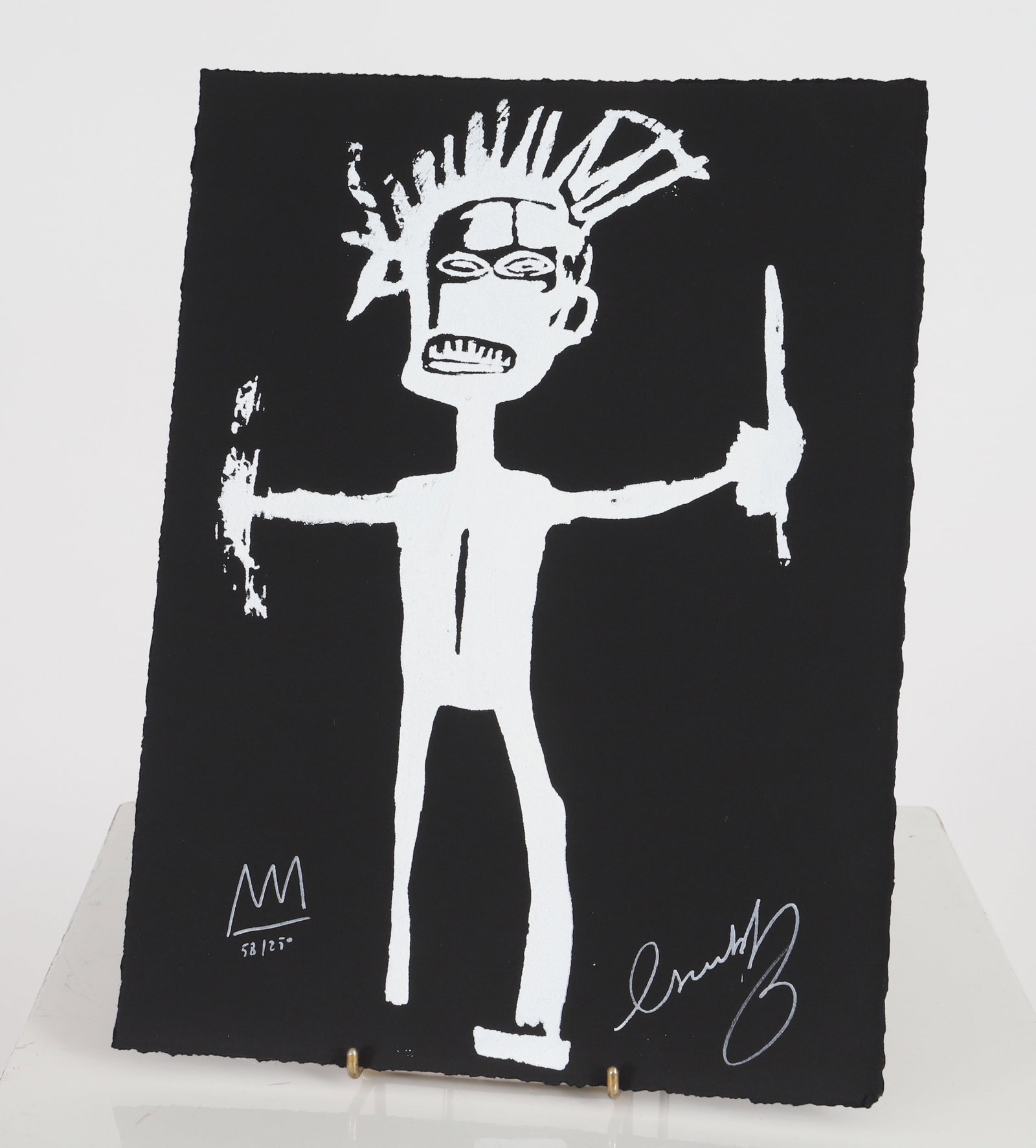 Jean-Michel Basquiat (1960-1988) d'aprés Sérigraphie Justifiée 58/250 Dimensions: H:: Jean-Michel Basquiat (1960-1988) d'aprés Sérigraphie Justifiée 58/250 Dimensions: H: 38; L: 28 cm