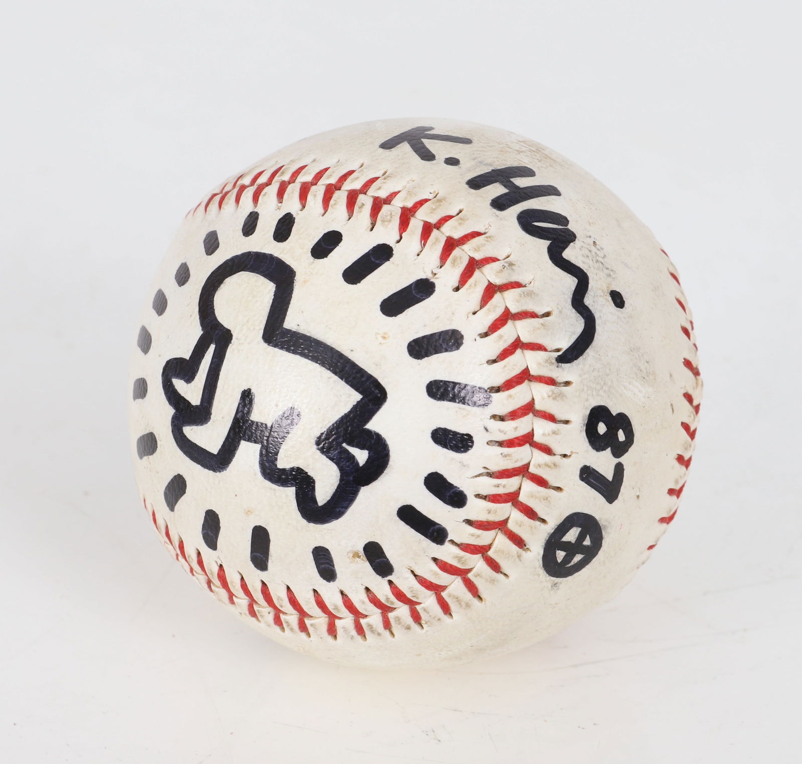 Keith Haring (1958-1990) d'après Dessin original au feutre noir sur balle de baseball "Petco (1 of 3)