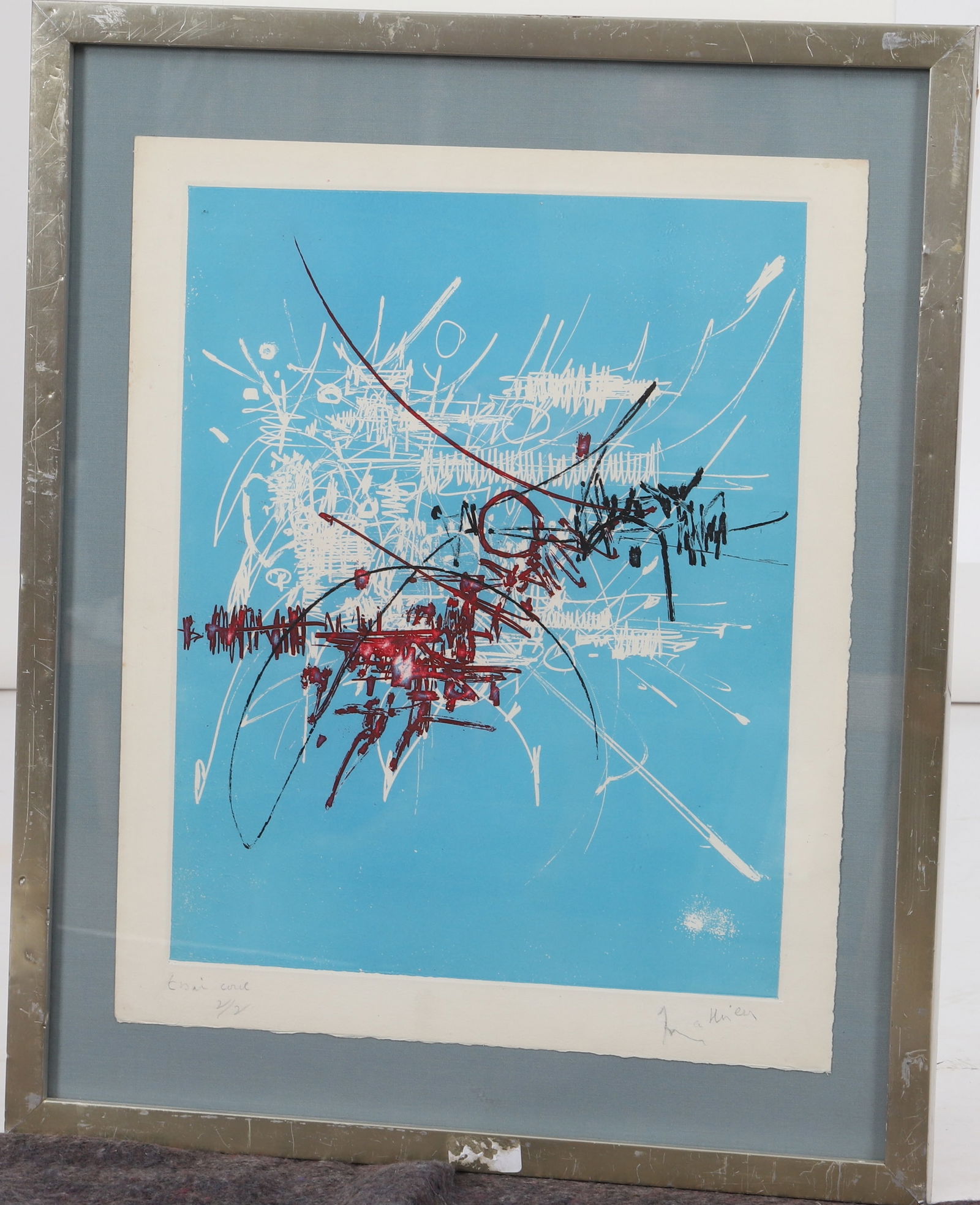 Georges Mathieu (1921-2012): Georges Mathieu (1921-2012) Aquatinte Signee et justifiee "essai coul 2/2" au crayon sur la planche Dimensions avec cadre: H: 59; L: 48,5 cm - Weight: 0 - Shipping unavailable