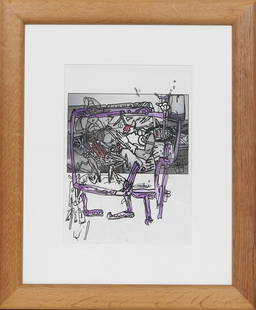 Robert Combas (né en 1957) "Histoire de fesses et poses violentes": Robert Combas (b. 1957) "Histoire de fesses et poses violentes" (Story of buttocks and violent poses) Mixed media on magazine paper, signed in the work. Sight size: H: 28 L: 20 cm