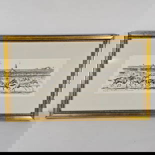 R.S. Reeves pencil drawing titled "Derby Day at Churchill Downs As Seen From The Backstretch". 15: R.S. Reeves pencil drawing titled "Derby Day at Churchill Downs As Seen From The Backstretch". 15 1/2" x 6" site size. 23" x 13 1/2" gold gilt frame. Signed ans dated 1975 lower right. Titled lower le