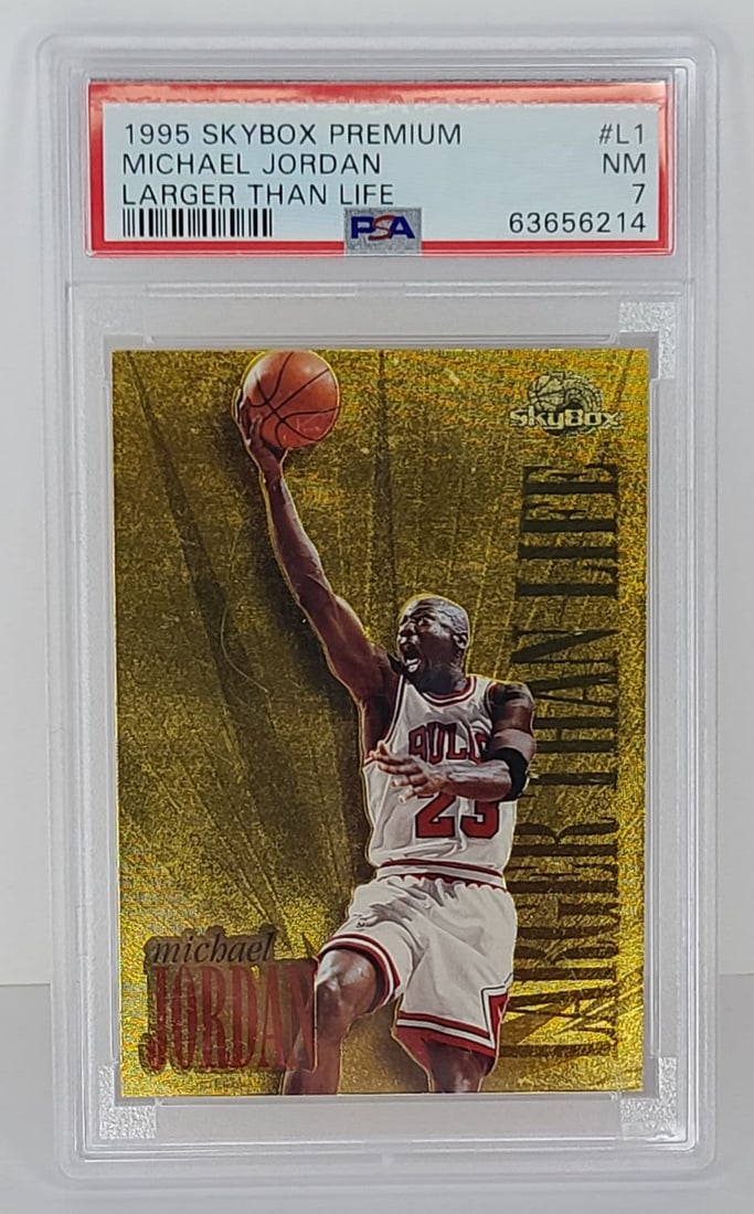 1995 Skybox Premium Michael Jordan Larger Than Life Foil Insert #l1. PSA 7 (1 of 3)