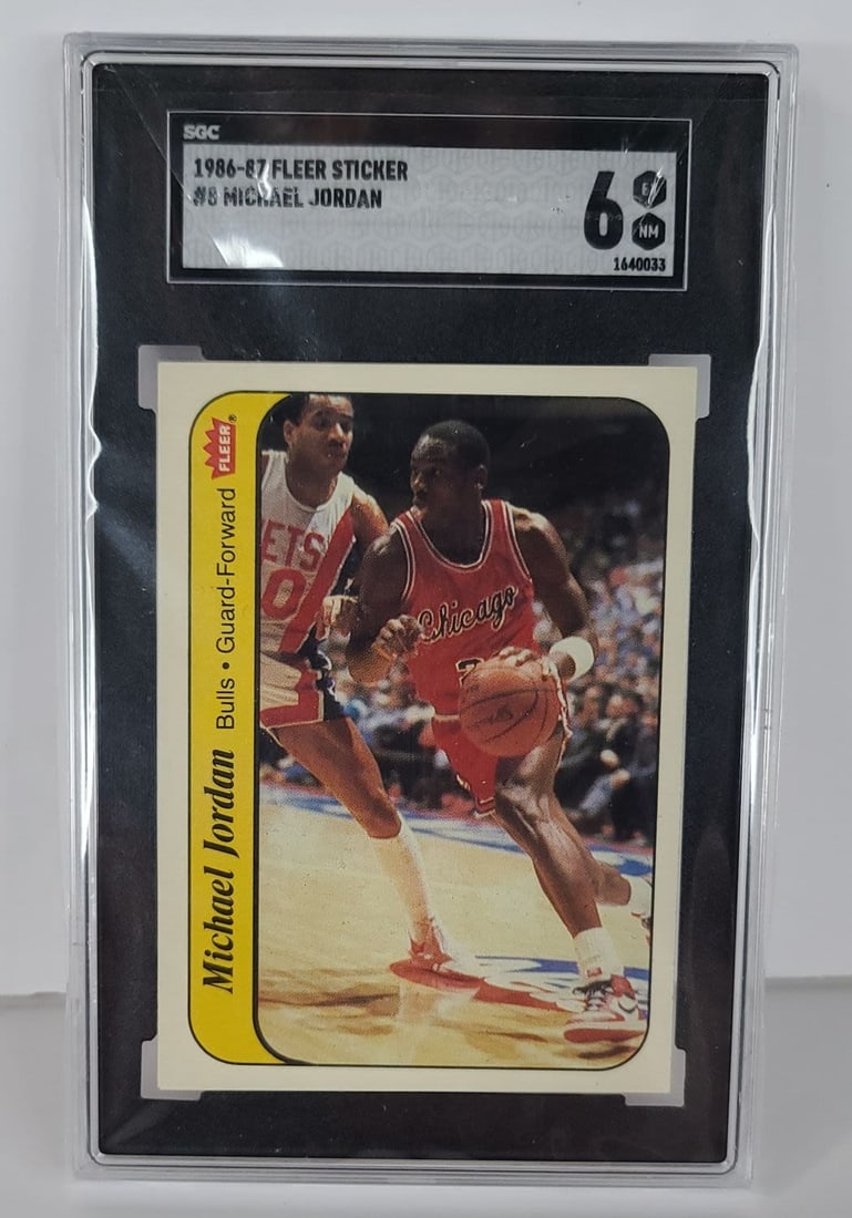 1986 Fleer Basketball Sticker #8 Michael Jordan Rookie SGC 6 (1 of 3)