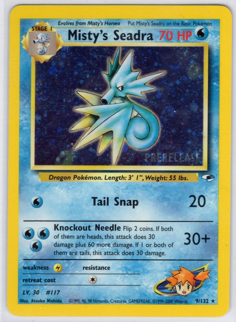 2000 Pokémon Gym Hero's Misty's Seadra Holo Prerelease Front: 2000 Pokémon Gym Hero's Misty's Seadra Holo Prerelease Front