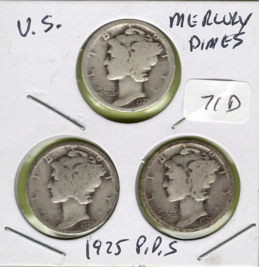 1925 P, D, S Mercury Dime Set: 1925 P, D, S Mercury Dime Set