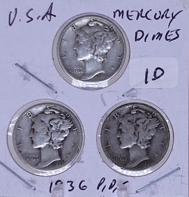 1936 P, D, S Mercury Dime Set