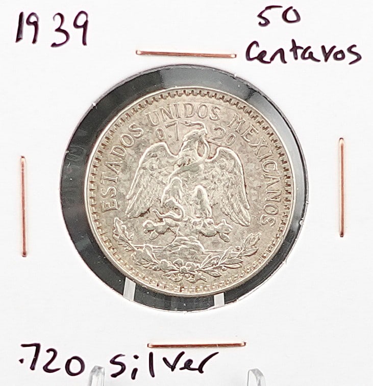 (3) Silver Coins. 1939 50 Centavos Mexican Coin, 915 1 Krona Swiss Coin and 1966 Canadian Half Do...: The 1966 and 1915 Coins are .800 Silver and combined weight of 16.8g and the 1939 is 8.33g of .720 Silver Low Estimate: 30.00 High Estimate: 50.00