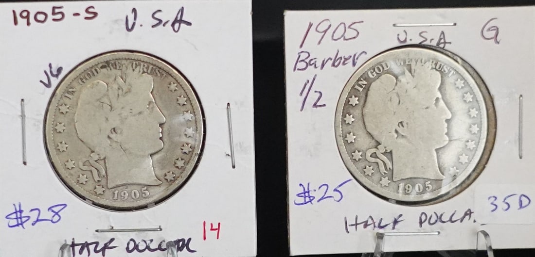 1905 and 1905-S Barber Half Dollars (1 of 2)