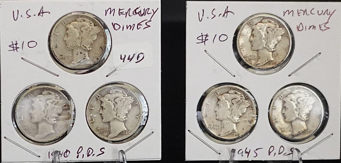 1945 and 1940 P, D, S Mercury Dime Sets (1 of 2)
