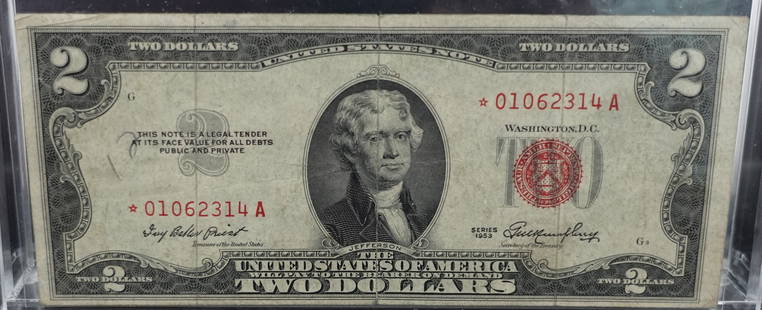 (2) $2 Red Seal Note: One 1953 Star Note and One 1963 Red Seal Note Low Estimate: 20.00High Estimate: 40.00