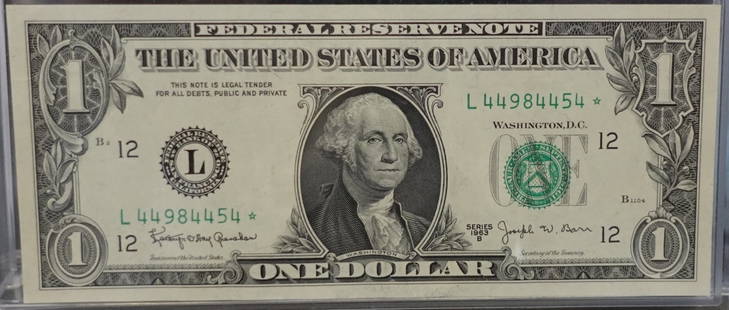 (2) $1 Bar Star Notes: These are Consecutive Star Notes! These are in impeccable shape! 454, 455 High Estimate: 50Low Estimate: 30