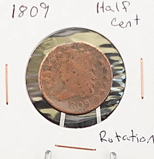1809 Classic Head Half Cent: Nice Early Date with Great Details. Really Nice Rotation! Low Estimate: 50.00High Estimate: 70.00