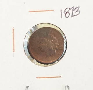 1873 Open 3 Indian Head Cent: Nice early Date! Nice Details Low Estimate: 20.00High Estimate: 40.00