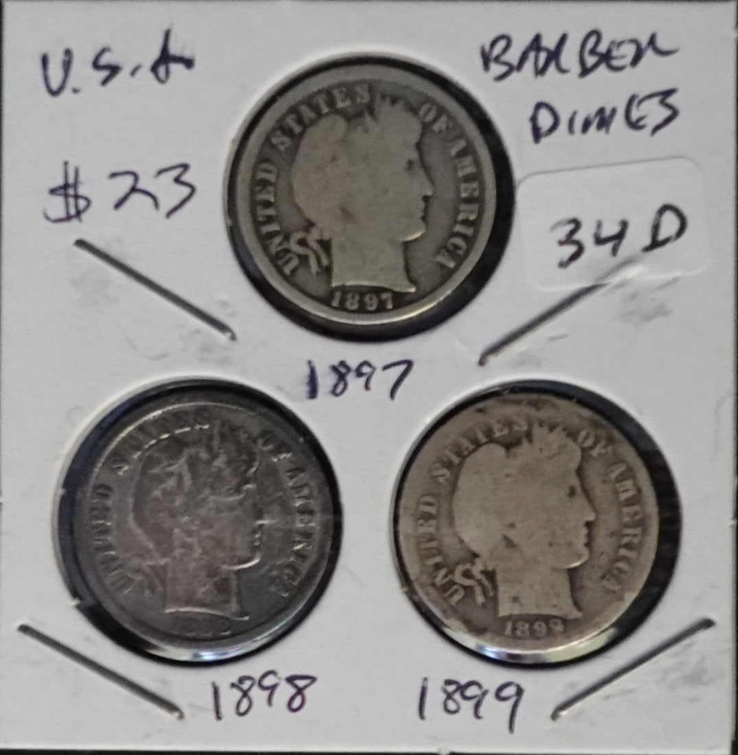 1897, 1898 and 1899 Barber Dimes (1 of 2)