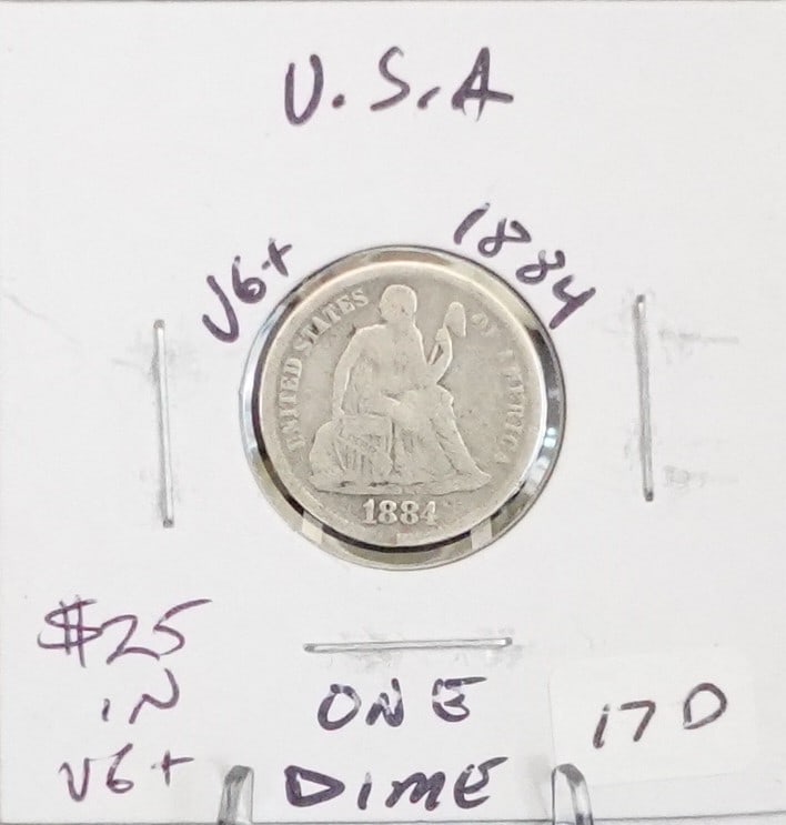 1884 Seated Dime: Nice Details High Estimate: 40 Low Estimate: 20