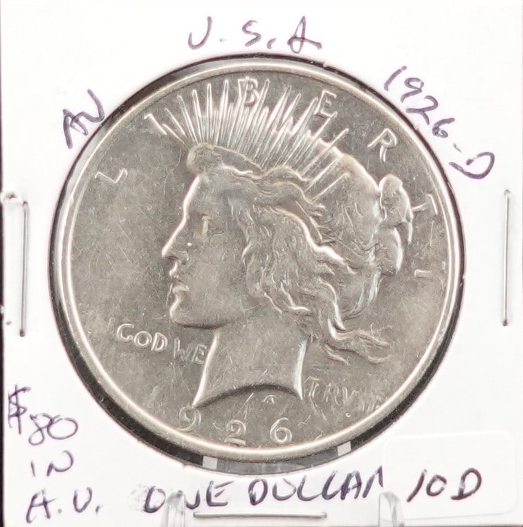 1926-D Peace Dollar: This is a Semi Key Date and AU! High Estimate: 80 Low Estimate: 60