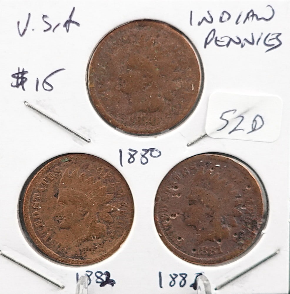 (3) Indian Head Cent 188801881 and 1882 (1 of 2)