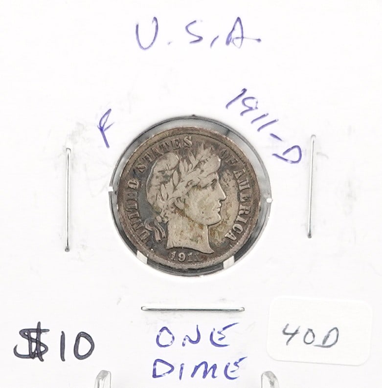 1911-D Barber Dime: Nice Date and Details Low Estimate: 10.00High Estimate: 20.00