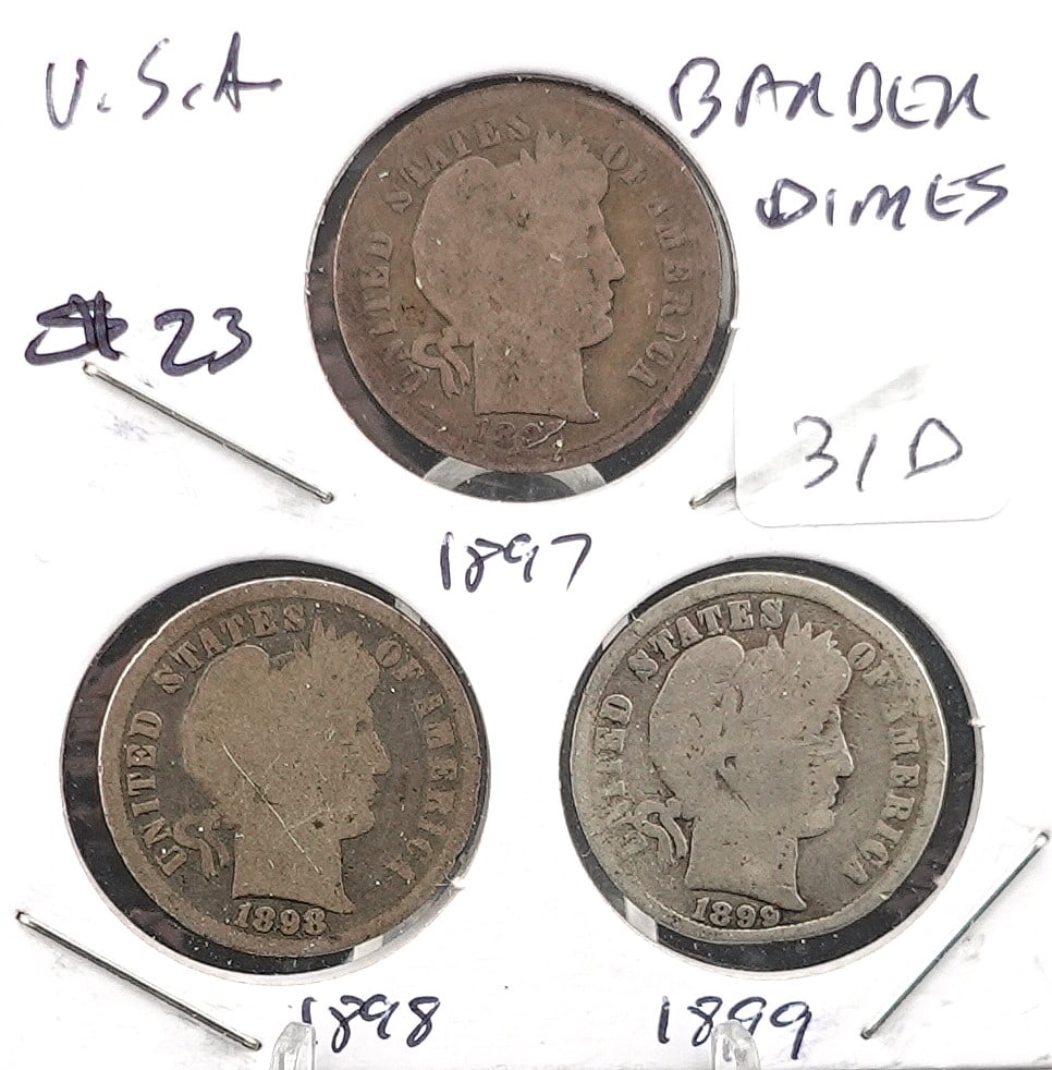 (3) Barber Dimes 1897, 1898 and 1899 (1 of 2)