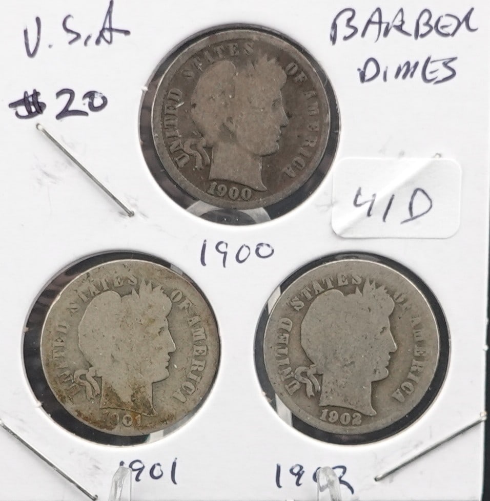 (3) Barber Dimes 1900, 1901 and 1902 (1 of 2)