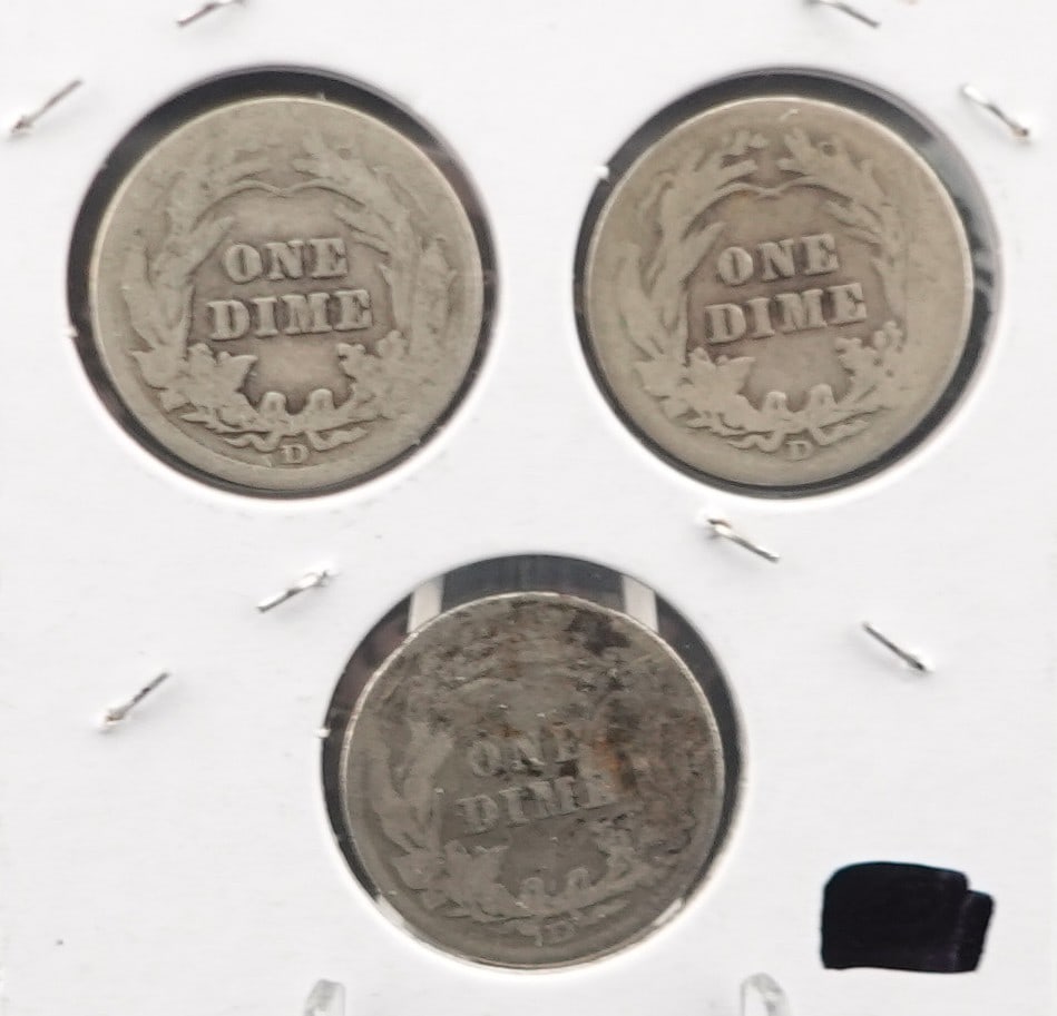 (3) Barber Dimes 1906-D, 1908-D and 1911-D - 2