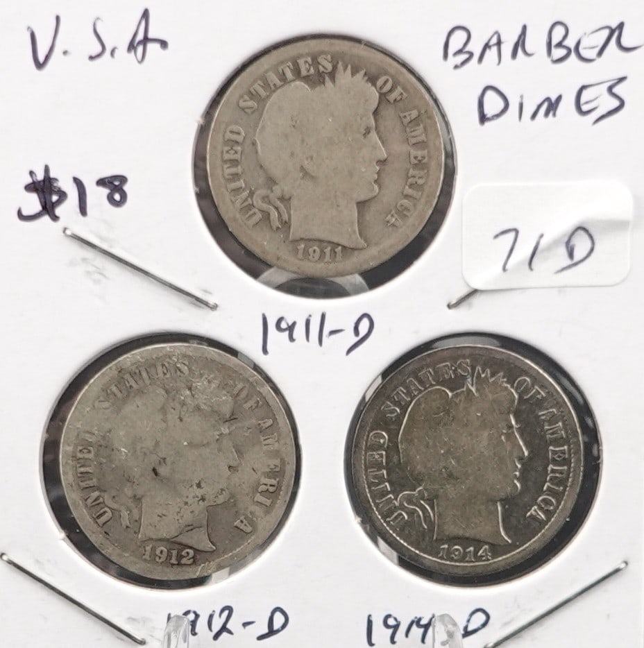 (3) Barber Dimes 1911-D, 1912-D and 1914-D (1 of 2)