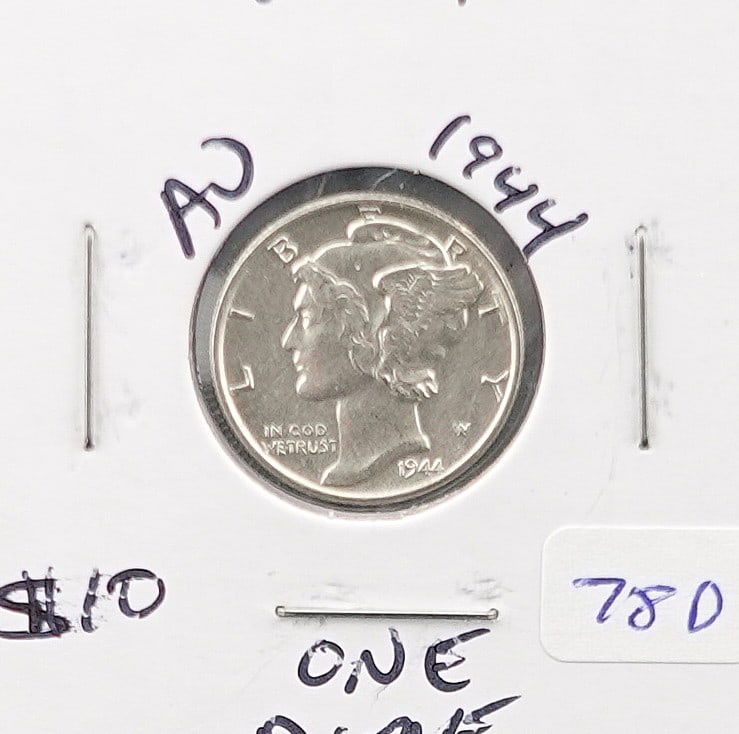 1944 Mercury Dime: Nice Coin! Low Estimate: 10.00High Estimate: 20.00