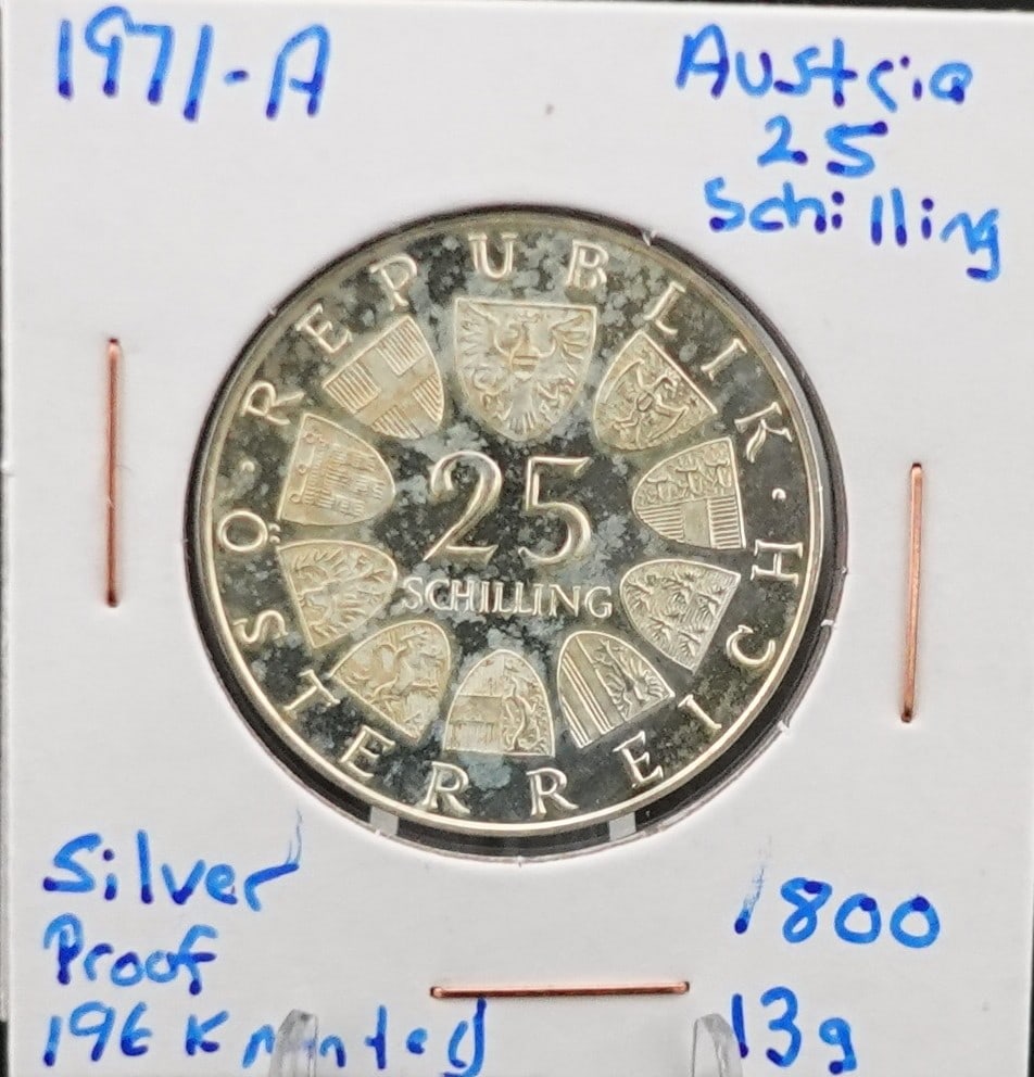 1971-A Austria 25 Schilling Silver Proof Coin (1 of 2)